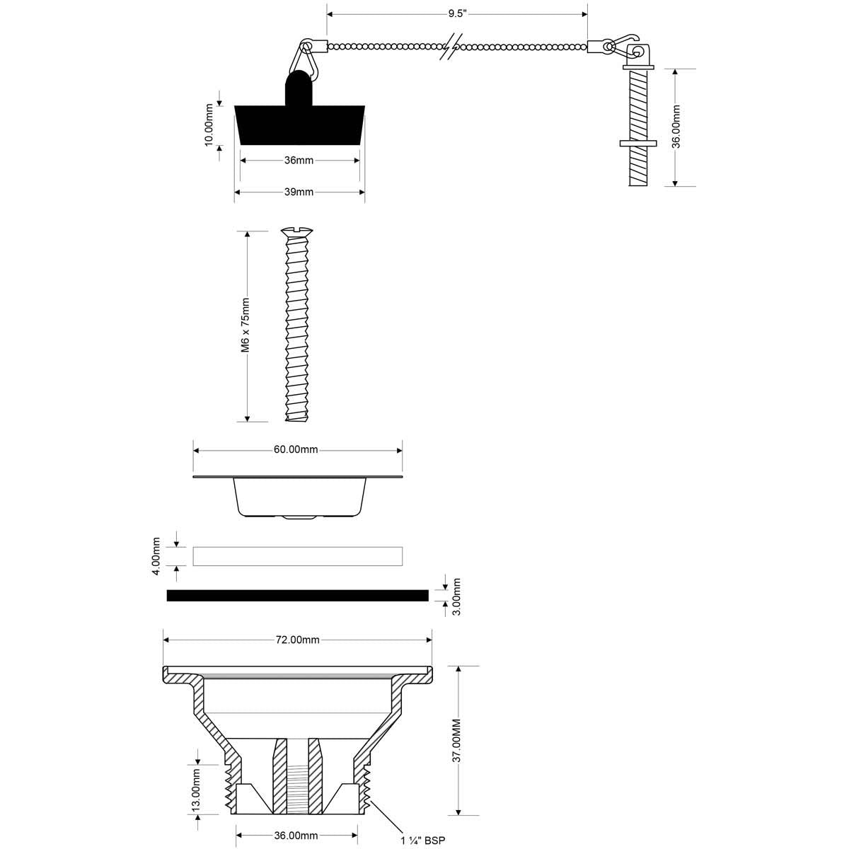 AG Standard Basin Waste Fitting (1-1/4" Outlet)