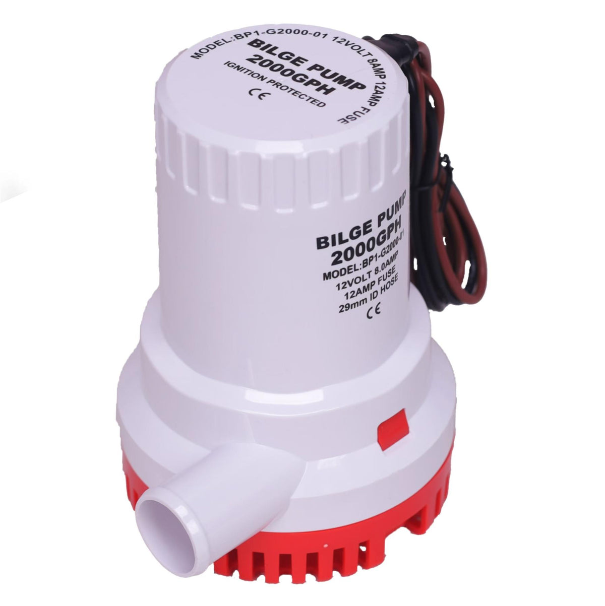 Acquaflo 12V 2000GPH Bilge Pump Non Automatic 1-1/8" Dia. for Boat Marine Yacht