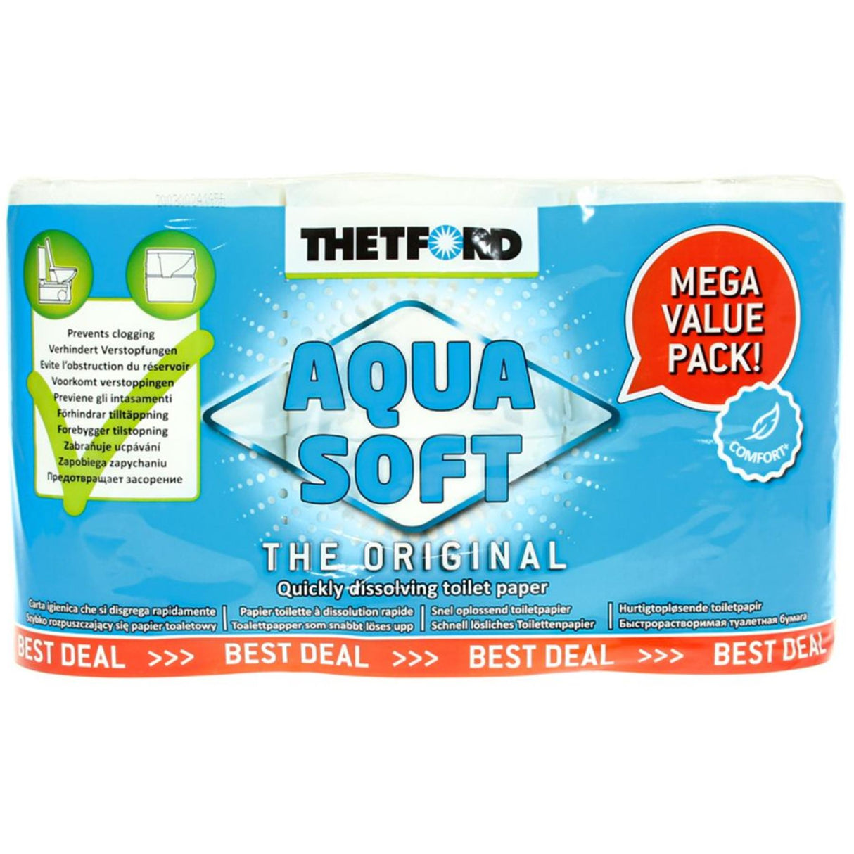 Thetford Aqua Soft Toilet Paper Roll Pack of 6 For Caravan Boat Portable Toilets