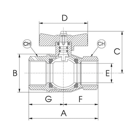 AG Tee Ball Valve with 1/2" BSP Female Ports - PROTEUS MARINE STORE