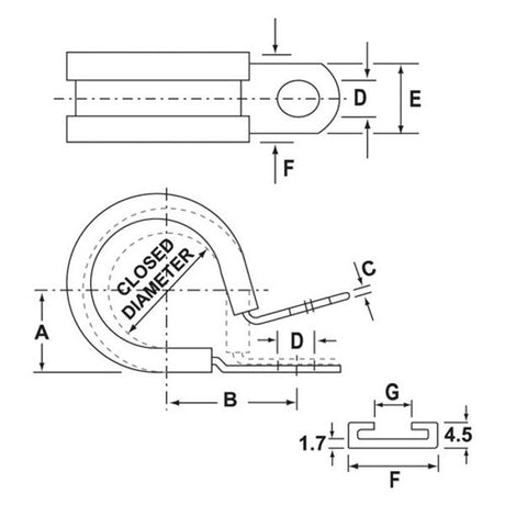 JCS M6 P Clip Stainless Steel 22mm (25) - PROTEUS MARINE STORE