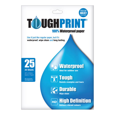 Toughprint Waterproof Paper A4 for Inkjet Printer 25 Sheets - PROTEUS MARINE STORE