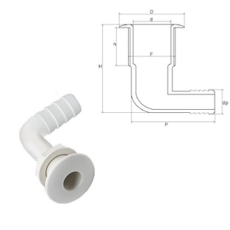 Can Plastic Skin Fitting 90 Degree 3/4" Hose - PROTEUS MARINE STORE