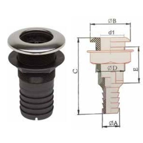 Can Plastic Skin Fitting with SS Cover 5/8" Hose - PROTEUS MARINE STORE
