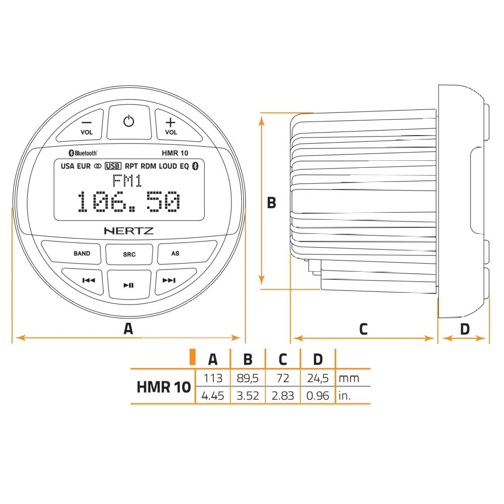 Hertz HMR10 - IP66 Marine Stereo with Bluetooth - PROTEUS MARINE STORE