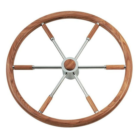 Savoretti Steering Wheel with Wood Rim (600mm / Wood & Stainless Steel) - PROTEUS MARINE STORE