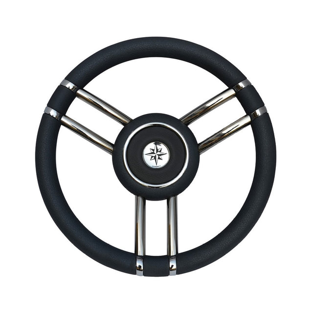 Osculati 350mm Apollo Stainless & Polyurethane Steering Wheel - Black - PROTEUS MARINE STORE