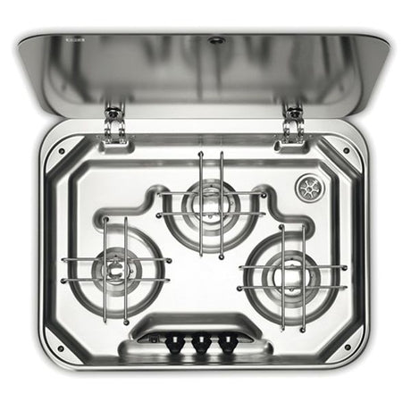 Dometic PI8063M 3 Burner Build-In Gas Hob with Glass Lid 12V Ignition - PROTEUS MARINE STORE