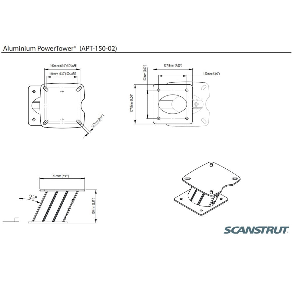 Scanstrut APT-F-150-02 Aluminium 150mm Furuno Power Tower - PROTEUS MARINE STORE