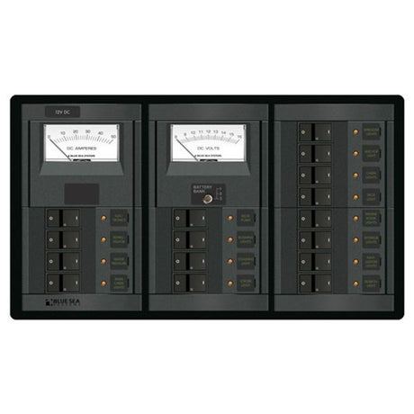 Blue Sea 360 DC Circuit Breaker Panel 16 Position with 2 Meters - PROTEUS MARINE STORE