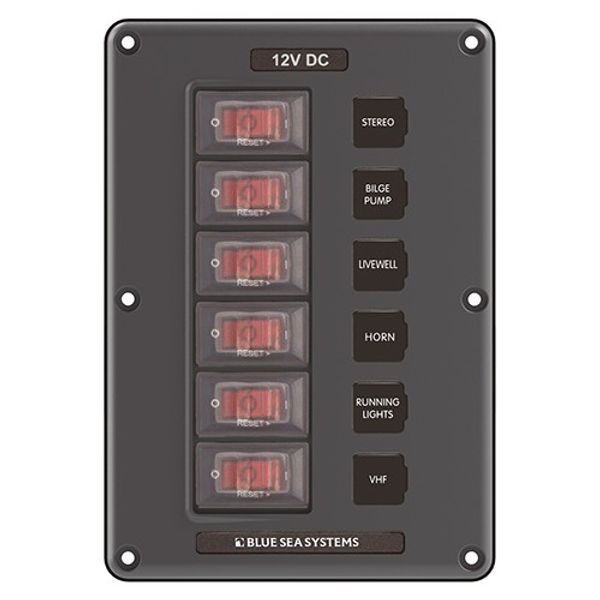 Blue Sea IP66 Circuit Breaker Switch Panel 6 Position Grey - PROTEUS MARINE STORE