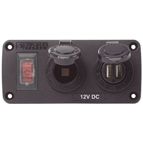 Blue Sea Accessory Panel 15A CB+ USB Socket + 12V Socket - PROTEUS MARINE STORE