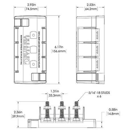 Blue Sea MRBF Fuse Block 3 Independent Sources - PROTEUS MARINE STORE