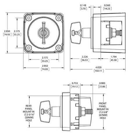 Blue Sea Mini Switch On/Off with Key 300A Black - PROTEUS MARINE STORE