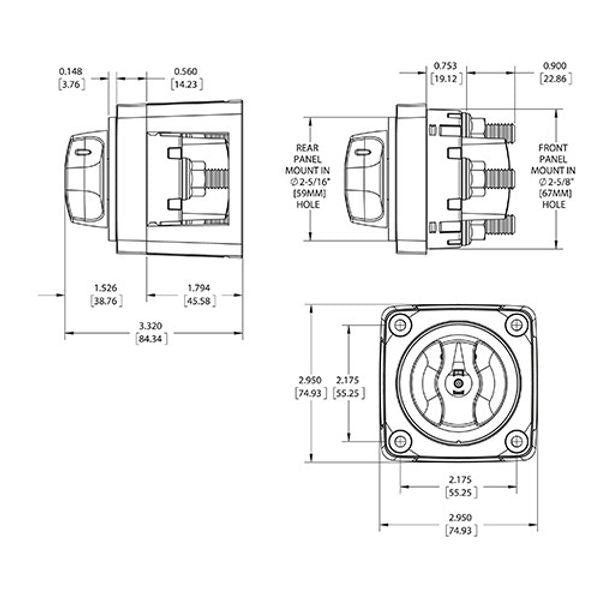 Blue Sea Battery Switch M Series 3 Position Selector Black - PROTEUS MARINE STORE