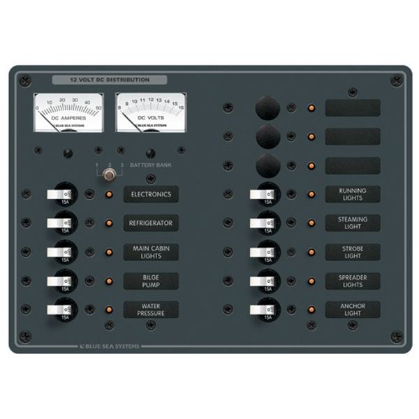 Blue Sea 13-Way Panel with Voltmeter and Ammeter 12V - PROTEUS MARINE STORE