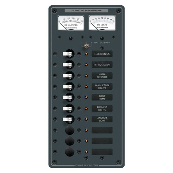 Blue Sea Panel DC 10 Position with Voltmeter and Ammeter CE - PROTEUS MARINE STORE