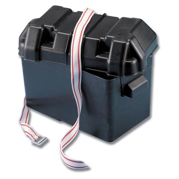 Trem Medium Black Battery Box with Strap 185 x 355 x 263mm High - PROTEUS MARINE STORE