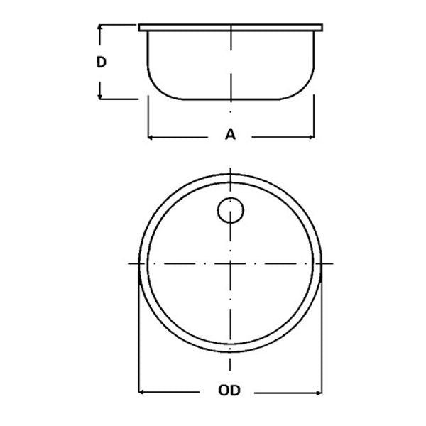 Osculati Stainless Steel Round Sink 300mm ID x 180mm Deep - PROTEUS MARINE STORE