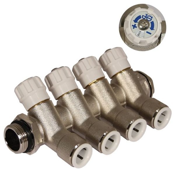 JG Speedfit Brass Manifold 4 Port White Hot/Cold - PROTEUS MARINE STORE