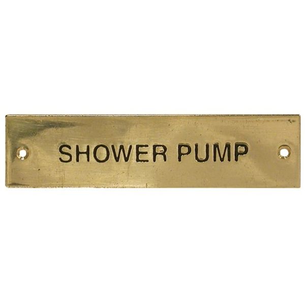 AG Shower Pump Label Brass 75 x 19mm - PROTEUS MARINE STORE
