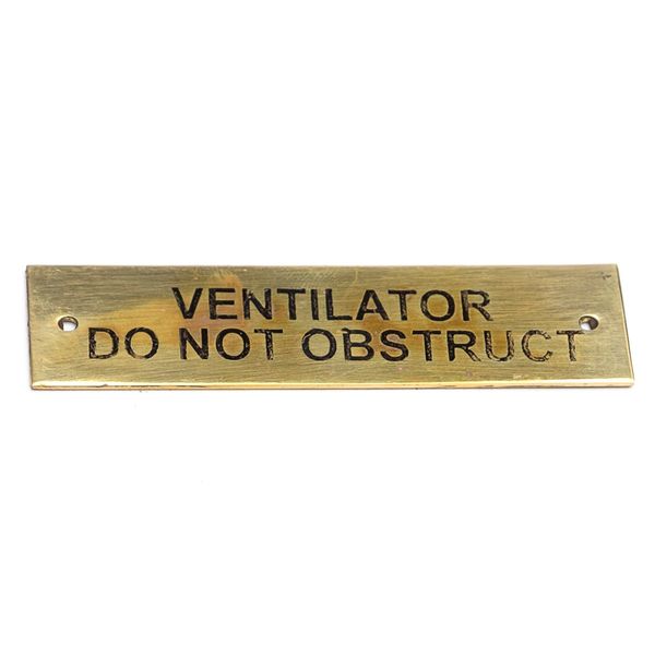 AG SP Ventilator Do Not Obstruct Label Brass 75 x 19mm - PROTEUS MARINE STORE