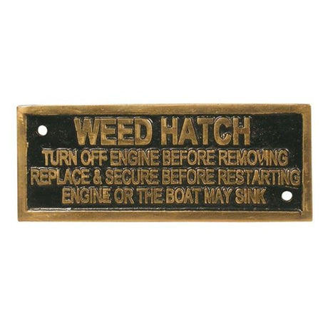 AG Weed Hatch Turn Off Engine Name Plate Brass - PROTEUS MARINE STORE