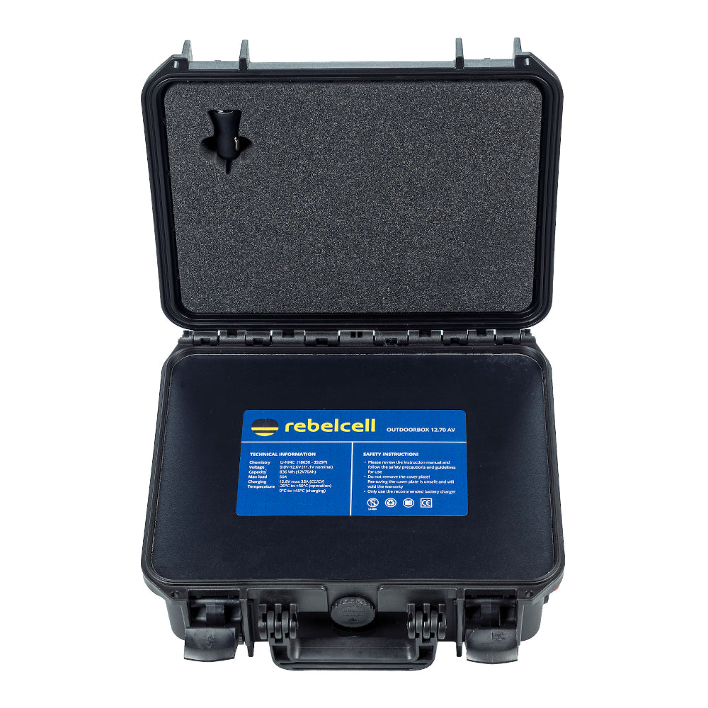 Rebelcell Outdoorbox 12.70 AV - 12V 70A 836Wh & 12.6V10A Charger - PROTEUS MARINE STORE