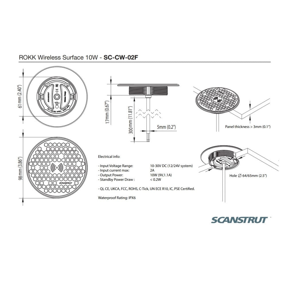 ROKK Wireless - Surface 10W Waterproof Wireless Charger 12/24V - PROTEUS MARINE STORE