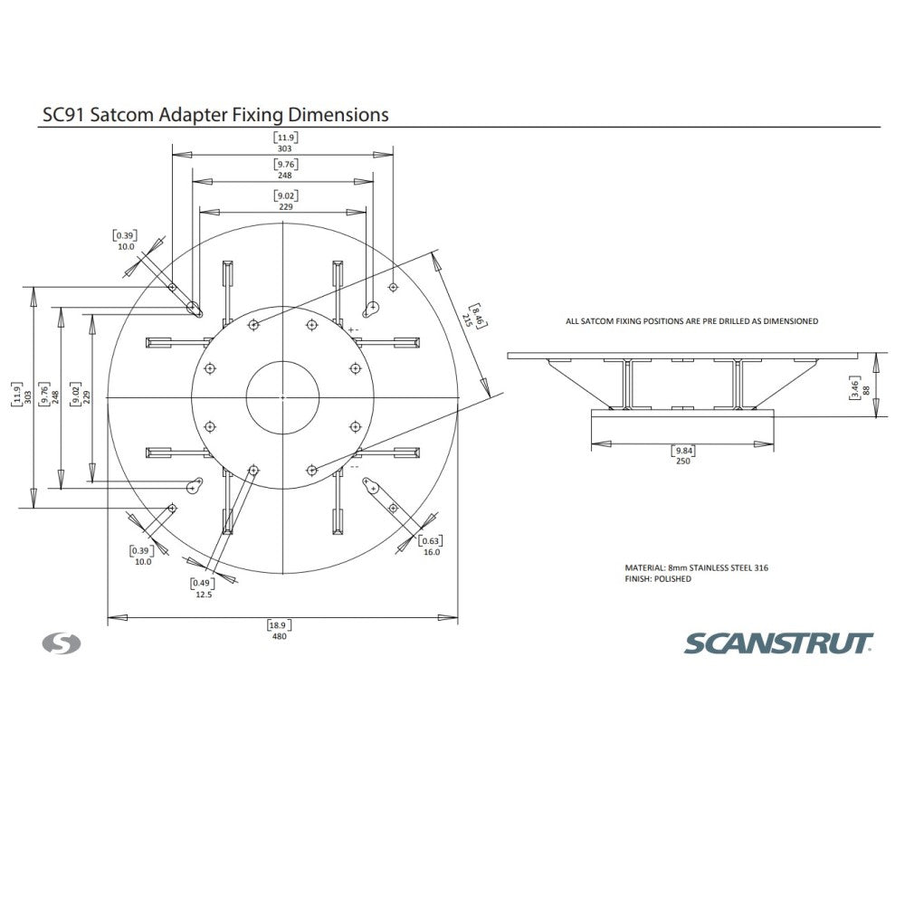 Scanstrut SC91 Stainless Steel Satcom Mount - PROTEUS MARINE STORE