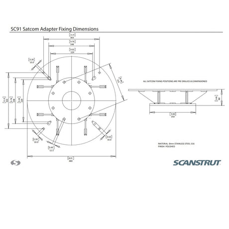 Scanstrut SC91 Stainless Steel Satcom Mount - PROTEUS MARINE STORE