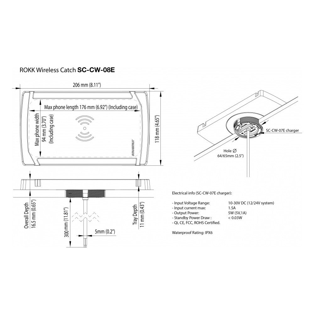 ROKK Wireless - Catch 5W Waterproof Wireless Phone Charger 12/24V - PROTEUS MARINE STORE